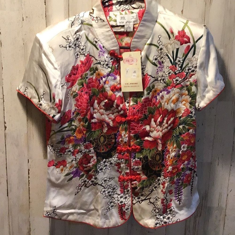 Blouse vintage new old stock silk by Ya Zheng size XL from estate sale